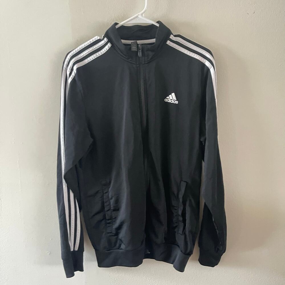 Adidas Mens Medium Warm Up 3 Stripes Track Jacket Black White Sporty